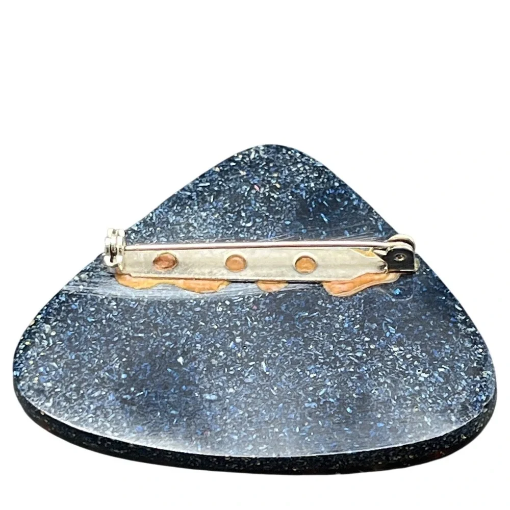 Artisan Handmade Multi Colored Blk Red Gold Resin/Acrylic Brooch Bar Closure‎